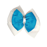 School uniform hair accessories Double Bella Hair Bow 10cm - White Base & Centre Ribbon Methyl Blue - Pinkberry Kisses