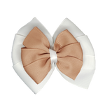 School uniform hair accessories Double Bella Hair Bow 10cm - White Base & Centre Ribbon natural - Pinkberry Kisses