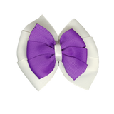 School uniform hair accessories Double Bella Hair Bow 10cm - White Base & Centre Ribbon Grape - Pinkberry Kisses