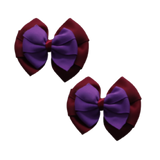 School Hair accessories Double Bella Bow 10cm Hair Clip Pair Non Slip Hair Bows School Uniform Pinkberry Kisses Burgundy Base & Centre Ribbon Purple