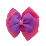 School uniform hair accessories Double Bella Bow 10cm School Non Slip Hair Clip - Pinkberry Kisses Hot Pink Base & Centre Ribbon Grape