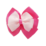 fSchool uniform hair accessories Double Bella Bow 10cm School Non Slip Hair Clip - Pinkberry Kisses Hot Pink Base & Centre Ribbon Light Pink