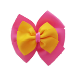 School uniform hair accessories Double Bella Bow 10cm School Non Slip Hair Clip - Pinkberry Kisses Hot Pink Base & Centre Ribbon Mazie Yellow