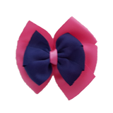 School uniform hair accessories Double Bella Bow 10cm School Non Slip Hair Clip - Pinkberry Kisses Hot Pink Base & Centre Ribbon Navy Blue
