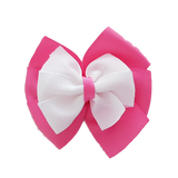 School uniform hair accessories Double Bella Bow 10cm School Non Slip Hair Clip - Pinkberry Kisses Hot Pink Base & Centre Ribbon White