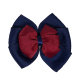 School uniform hair accessories Double Bella Bow 10cm - Navy Blue Base & Centre Ribbon Burgundy - Pinkberry Kisses