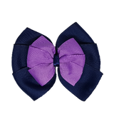 School uniform hair accessories Double Bella Bow 10cm - Navy Blue Base & Centre Ribbon Grape - Pinkberry Kisses