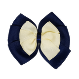 School uniform hair accessories Double Bella Bow 10cm - Navy Blue Base & Centre Ribbon Cream - Pinkberry Kisses