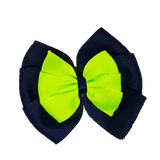 School uniform hair accessories Double Bella Bow 10cm - Navy Blue Base & Centre Ribbon Key Lime - Pinkberry Kisses