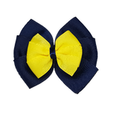 School uniform hair accessories Double Bella Bow 10cm - Navy Blue Base & Centre Ribbon Lemon - Pinkberry Kisses