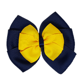 School uniform hair accessories Double Bella Bow 10cm - Navy Blue Base & Centre Ribbon Maize - Pinkberry Kisses