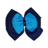 School uniform hair accessories Double Bella Bow 10cm - Navy Blue Base & Centre Ribbon Methyl Blue - Pinkberry Kisses