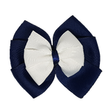School uniform hair accessories Double Bella Bow 10cm - Navy Blue Base & Centre Ribbon White - Pinkberry Kisses