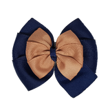 School uniform hair accessories Double Bella Bow 10cm - Navy Blue Base & Centre Ribbon Natural - Pinkberry Kisses