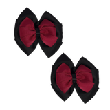 School Hair accessories Double Bella Bow 10cm Hair Clip Pair Non Slip Hair Bows Pinkberry Kisses Black Base & Centre Ribbon Burgundy
