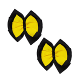 School Hair accessories Double Bella Bow 10cm Hair Clip Pair Non Slip Hair Bows Pinkberry Kisses Black Base & Centre Ribbon Daffodil Yellow