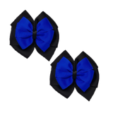 School Hair accessories Double Bella Bow 10cm Hair Clip Pair Non Slip Hair Bows Pinkberry Kisses Black Base & Centre Ribbon Electric Blue