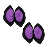 School Hair accessories Double Bella Bow 10cm Hair Clip Pair Non Slip Hair Bows Pinkberry Kisses Black Base & Centre Ribbon Grape