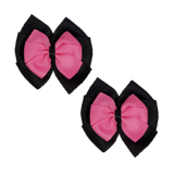 School Hair accessories Double Bella Bow 10cm Hair Clip Pair Non Slip Hair Bows Pinkberry Kisses Black Base & Centre Ribbon Hot Pink