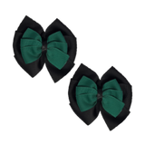 School Hair accessories Double Bella Bow 10cm Hair Clip Pair Non Slip Hair Bows Pinkberry Kisses Black Base & Centre Ribbon Hunter Green