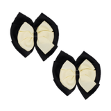 School Hair accessories Double Bella Bow 10cm Hair Clip Pair Non Slip Hair Bows Pinkberry Kisses Black Base & Centre Ribbon Ivory Cream