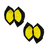 School Hair accessories Double Bella Bow 10cm Hair Clip Pair Non Slip Hair Bows Pinkberry Kisses Black Base & Centre Ribbon Lemon