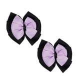 School Hair accessories Double Bella Bow 10cm Hair Clip Pair Non Slip Hair Bows Pinkberry Kisses Black Base & Centre Ribbon Light Orchid
