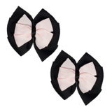 School Hair accessories Double Bella Bow 10cm Hair Clip Pair Non Slip Hair Bows Pinkberry Kisses Black Base & Centre Ribbon Light Pink