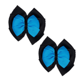 School Hair accessories Double Bella Bow 10cm Hair Clip Pair Non Slip Hair Bows Pinkberry Kisses Black Base & Centre Ribbon Methyl Blue