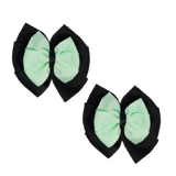 School Hair accessories Double Bella Bow 10cm Hair Clip Pair Non Slip Hair Bows Pinkberry Kisses Black Base & Centre Ribbon Mint Green
