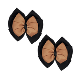 School Hair accessories Double Bella Bow 10cm Hair Clip Pair Non Slip Hair Bows Pinkberry Kisses Black Base & Centre Ribbon Natural