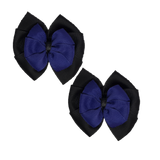 School Hair accessories Double Bella Bow 10cm Hair Clip Pair Non Slip Hair Bows Pinkberry Kisses Black Base & Centre Ribbon Navy Blue