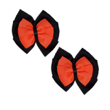 School Hair accessories Double Bella Bow 10cm Hair Clip Pair Non Slip Hair Bows Pinkberry Kisses Black Base & Centre Ribbon Neon Orange