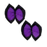 School Hair accessories Double Bella Bow 10cm Hair Clip Pair Non Slip Hair Bows Pinkberry Kisses Black Base & Centre Ribbon Purple