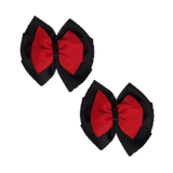 School Hair accessories Double Bella Bow 10cm Hair Clip Pair Non Slip Hair Bows Pinkberry Kisses Black Base & Centre Ribbon Red