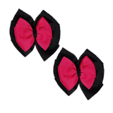 vSchool Hair accessories Double Bella Bow 10cm Hair Clip Pair Non Slip Hair Bows Pinkberry Kisses Black Base & Centre Ribbon Shocking Pink