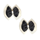 School uniform hair accessories Double Bella Hair Bow 10cm School Pair of Non Slip Hair Clip - Pinkberry Kisses Ivory Cream Base & Centre Ribbon Black