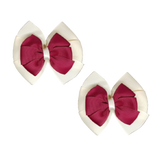 School uniform hair accessories Double Bella Hair Bow 10cm School Pair of Non Slip Hair Clip - Pinkberry Kisses Ivory Cream Base & Centre Ribbon Burgundy