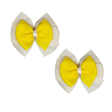School uniform hair accessories Double Bella Hair Bow 10cm School Pair of Non Slip Hair Clip - Pinkberry Kisses Ivory Cream Base & Centre Ribbon Daffodil Yellow
