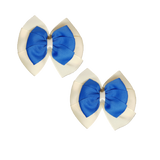 School uniform hair accessories Double Bella Hair Bow 10cm School Pair of Non Slip Hair Clip - Pinkberry Kisses Ivory Cream Base & Centre Ribbon Electric Blue