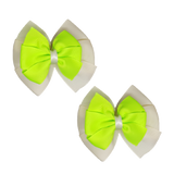 School uniform hair accessories Double Bella Hair Bow 10cm School Pair of Non Slip Hair Clip - Pinkberry Kisses Ivory Cream Base & Centre Ribbon Key Lime