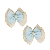 School uniform hair accessories Double Bella Hair Bow 10cm School Pair of Non Slip Hair Clip - Pinkberry Kisses Ivory Cream Base & Centre Ribbon Light Blue