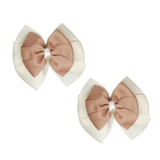 School uniform hair accessories Double Bella Hair Bow 10cm School Pair of Non Slip Hair Clip - Pinkberry Kisses Ivory Cream Base & Centre Ribbon Natural