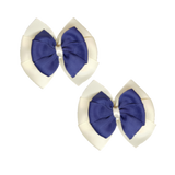 School uniform hair accessories Double Bella Hair Bow 10cm School Pair of Non Slip Hair Clip - Pinkberry Kisses Ivory Cream Base & Centre Ribbon Navy Blue