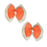 School uniform hair accessories Double Bella Hair Bow 10cm School Pair of Non Slip Hair Clip - Pinkberry Kisses Ivory Cream Base & Centre Ribbon Neon orange 