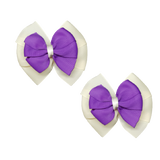 School uniform hair accessories Double Bella Hair Bow 10cm School Pair of Non Slip Hair Clip - Pinkberry Kisses Ivory Cream Base & Centre Ribbon Purple