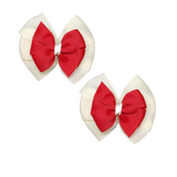 School uniform hair accessories Double Bella Hair Bow 10cm School Pair of Non Slip Hair Clip - Pinkberry Kisses Ivory Cream Base & Centre Ribbon Red