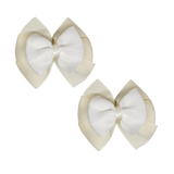 School uniform hair accessories Double Bella Hair Bow 10cm School Pair of Non Slip Hair Clip - Pinkberry Kisses Ivory Cream Base & Centre Ribbon White
