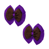 chool Hair accessories Double Bella Bow 10cm Hair Clip Pair Non Slip Hair Bows Pinkberry Kisses Purple Base & Centre Ribbon Brown