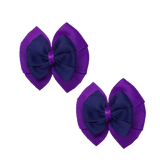 chool Hair accessories Double Bella Bow 10cm Hair Clip Pair Non Slip Hair Bows Pinkberry Kisses Purple Base & Centre Ribbon Navy Blue